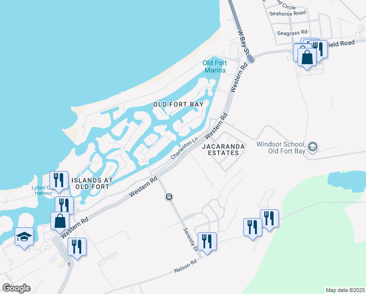 map of restaurants, bars, coffee shops, grocery stores, and more near Charleston Lane in Nassau