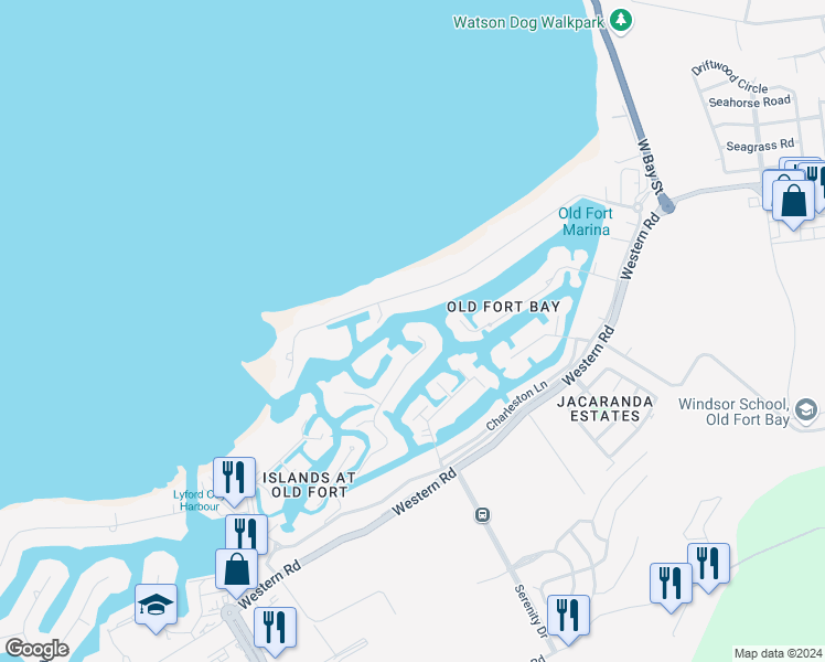 map of restaurants, bars, coffee shops, grocery stores, and more near in Nassau