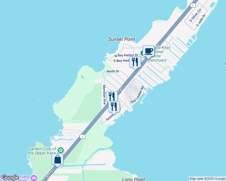 map of restaurants, bars, coffee shops, grocery stores, and more near 41 Gumbo Limbo Avenue in Key Largo