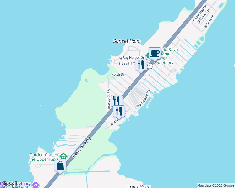 map of restaurants, bars, coffee shops, grocery stores, and more near 41 Gumbo Limbo Avenue in Key Largo