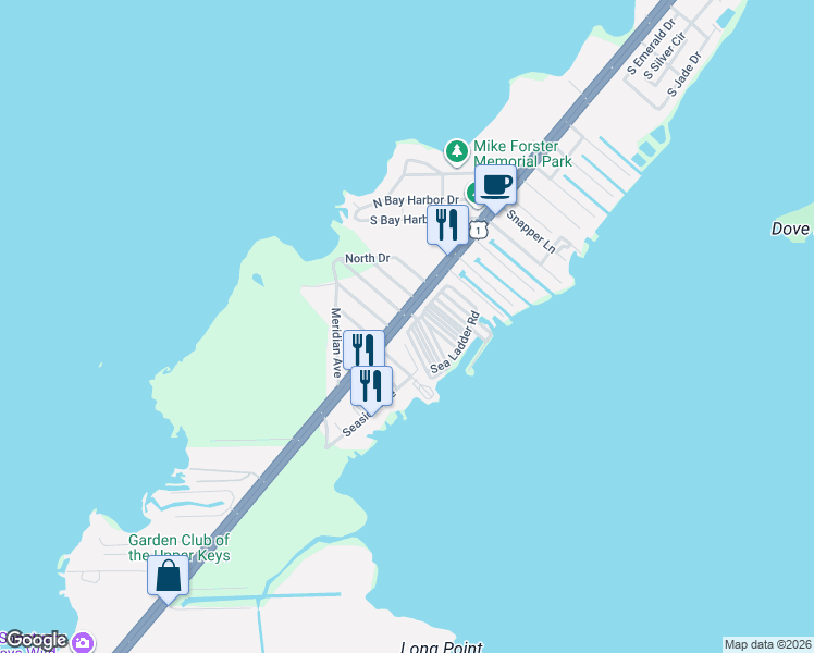 map of restaurants, bars, coffee shops, grocery stores, and more near 83 Central Avenue in Key Largo