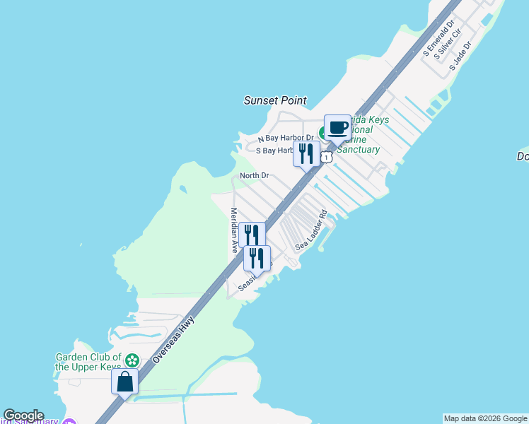 map of restaurants, bars, coffee shops, grocery stores, and more near 83 Central Avenue in Key Largo