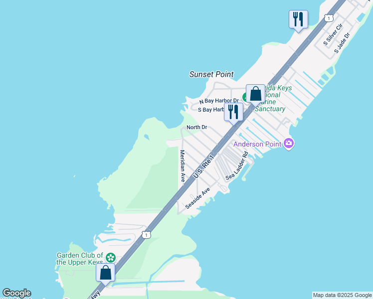 map of restaurants, bars, coffee shops, grocery stores, and more near 41 Gumbo Limbo Avenue in Key Largo