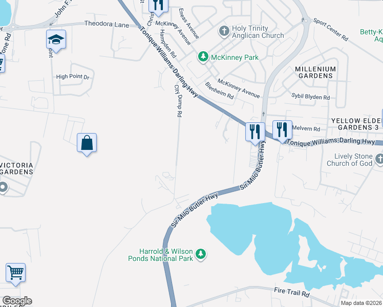 map of restaurants, bars, coffee shops, grocery stores, and more near City Dump Road in Nassau