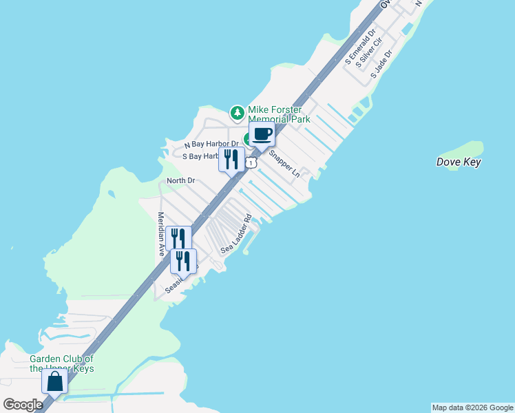 map of restaurants, bars, coffee shops, grocery stores, and more near 724 Grouper Lane in Key Largo