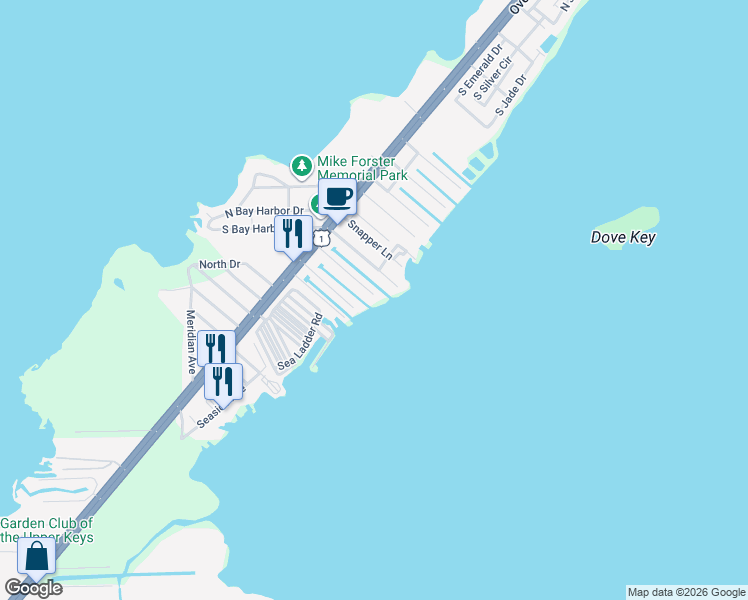 map of restaurants, bars, coffee shops, grocery stores, and more near 906 Lobster Lane in Key Largo
