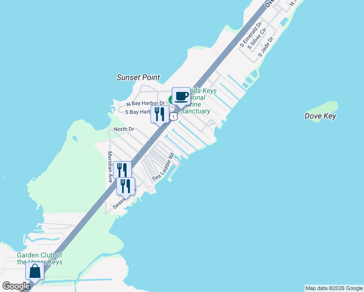 map of restaurants, bars, coffee shops, grocery stores, and more near 812 Bonito Lane in Key Largo