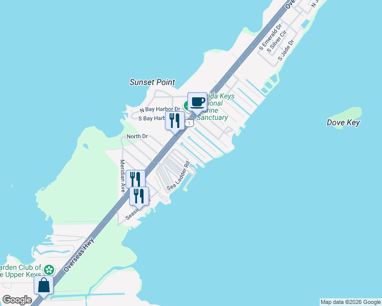 map of restaurants, bars, coffee shops, grocery stores, and more near 728 Grouper Lane in Key Largo