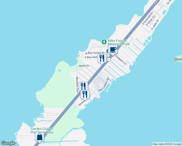 map of restaurants, bars, coffee shops, grocery stores, and more near 421 Mahogany Avenue in Key Largo