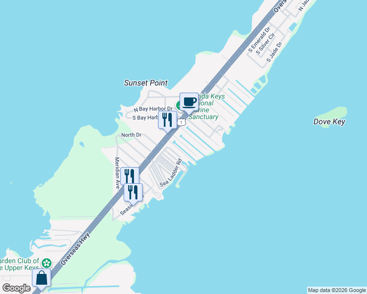 map of restaurants, bars, coffee shops, grocery stores, and more near 722 Grouper Lane in Key Largo