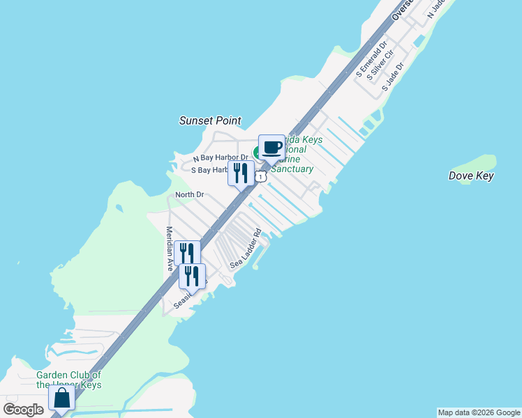 map of restaurants, bars, coffee shops, grocery stores, and more near 724 Grouper Lane in Key Largo