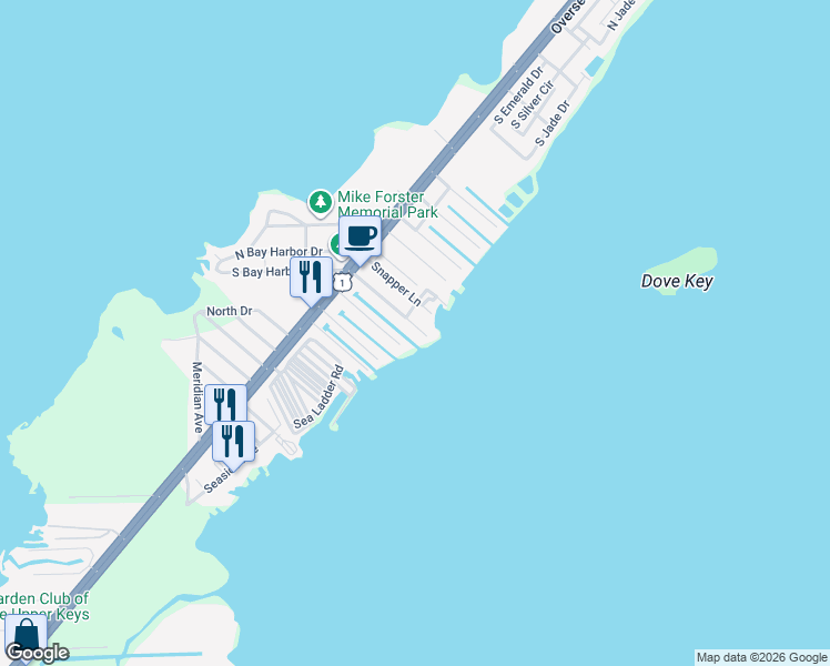 map of restaurants, bars, coffee shops, grocery stores, and more near 906 Lobster Ln in Key Largo