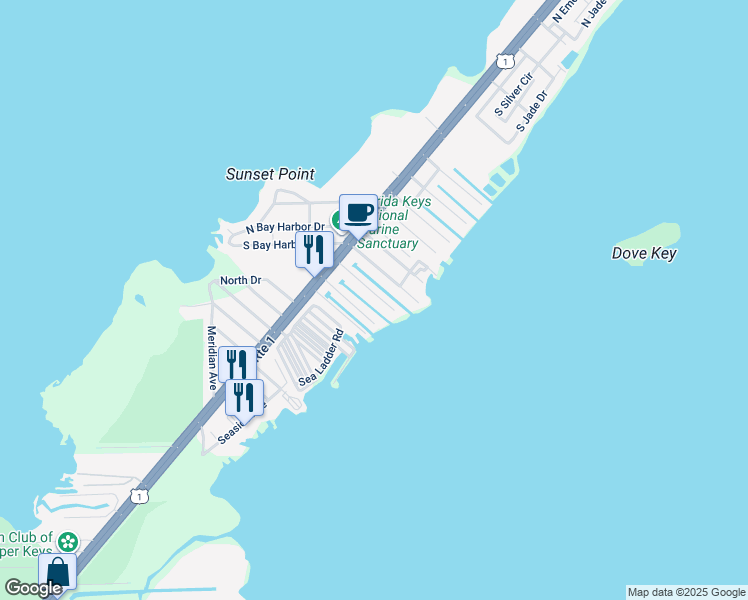 map of restaurants, bars, coffee shops, grocery stores, and more near 812 Bonito Lane in Key Largo