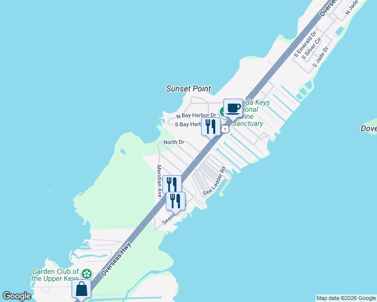 map of restaurants, bars, coffee shops, grocery stores, and more near 421 Mahogany Avenue in Key Largo