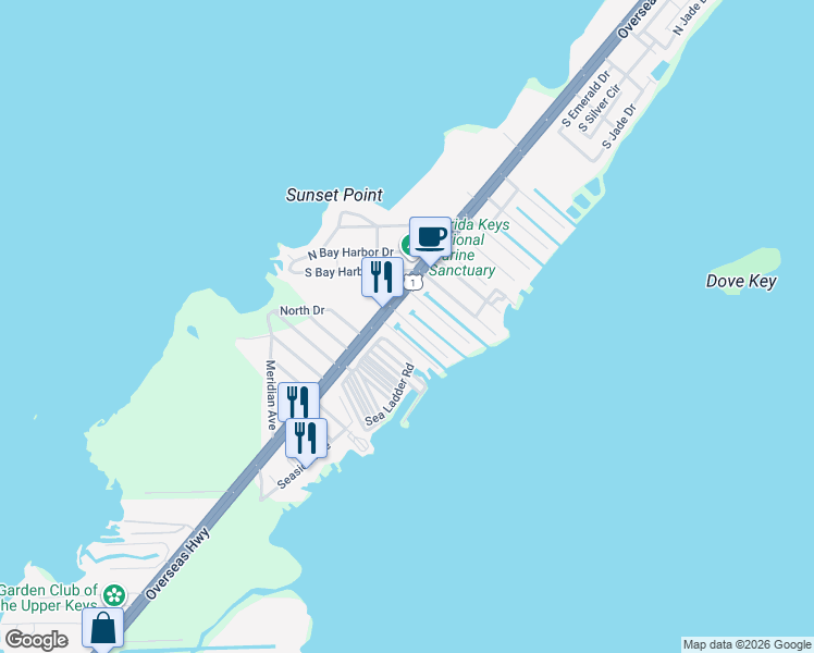 map of restaurants, bars, coffee shops, grocery stores, and more near 728 Grouper Lane in Key Largo