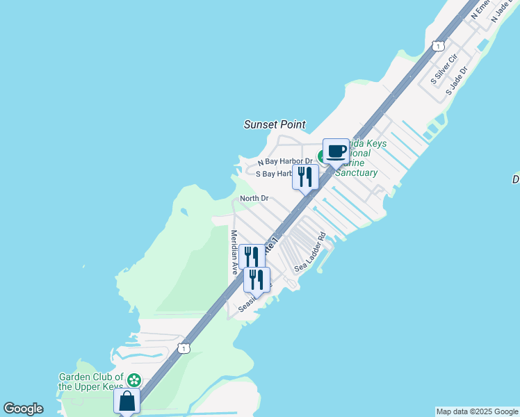 map of restaurants, bars, coffee shops, grocery stores, and more near 313 Bayview Avenue in Key Largo