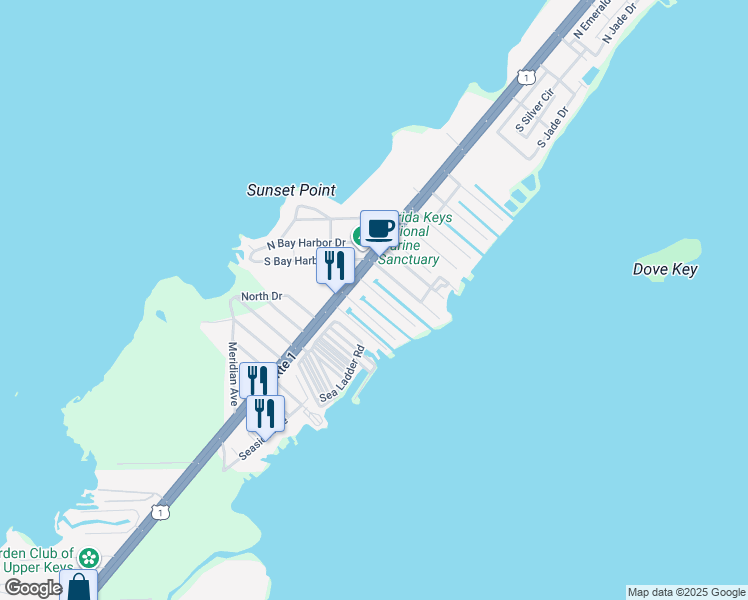 map of restaurants, bars, coffee shops, grocery stores, and more near 728 Grouper Lane in Key Largo