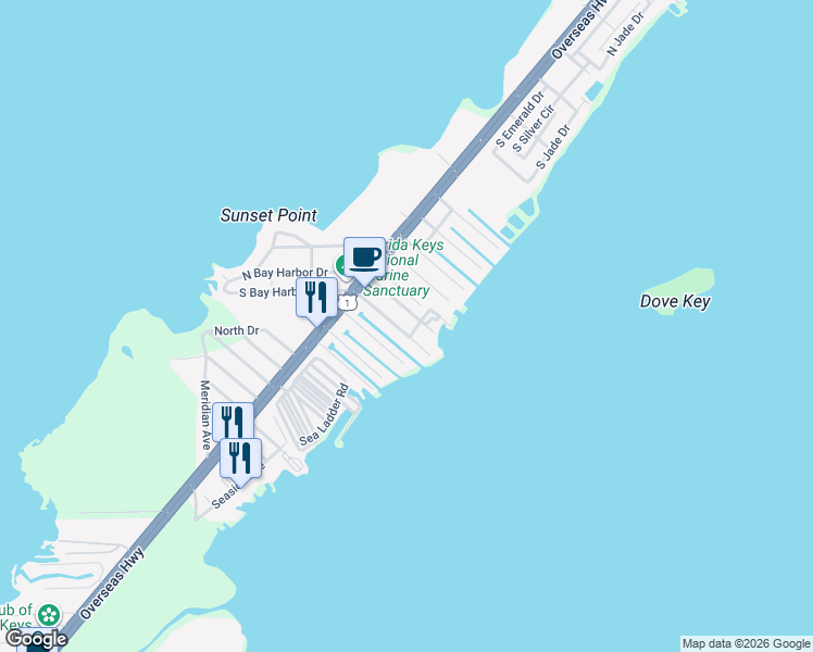 map of restaurants, bars, coffee shops, grocery stores, and more near 1009 Snapper Lane in Key Largo