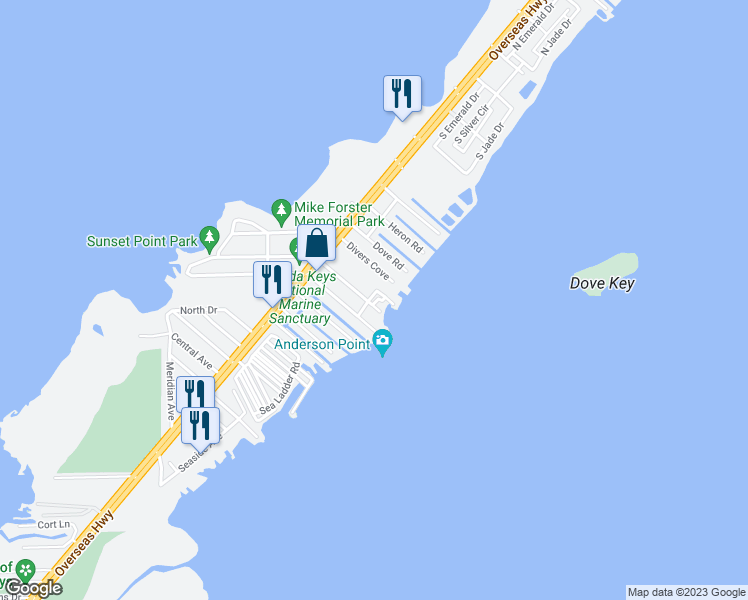 map of restaurants, bars, coffee shops, grocery stores, and more near 1009 Snapper Lane in Key Largo
