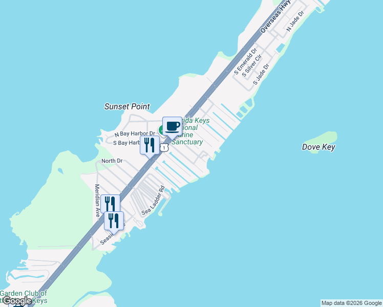 map of restaurants, bars, coffee shops, grocery stores, and more near 1009 Snapper Lane in Key Largo