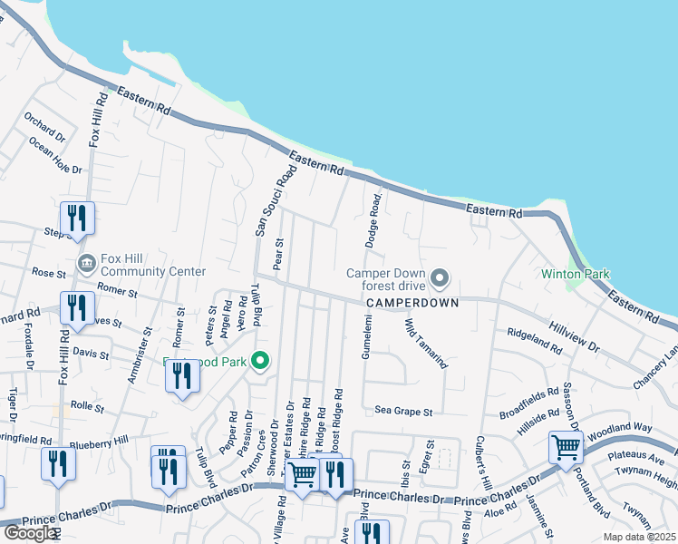 map of restaurants, bars, coffee shops, grocery stores, and more near Sugar Apple Street in Nassau