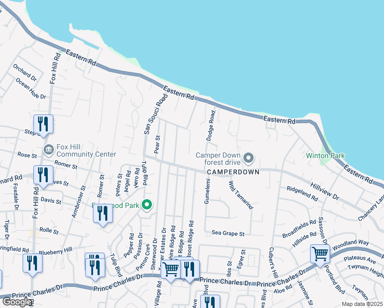 map of restaurants, bars, coffee shops, grocery stores, and more near Sugar Apple Street in Nassau