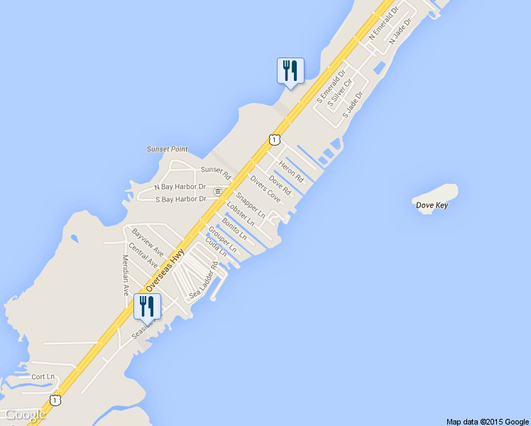 map of restaurants, bars, coffee shops, grocery stores, and more near 1009 Snapper Lane in Key Largo