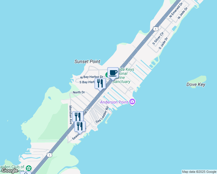 map of restaurants, bars, coffee shops, grocery stores, and more near 95165 U.S. 1 in Key Largo