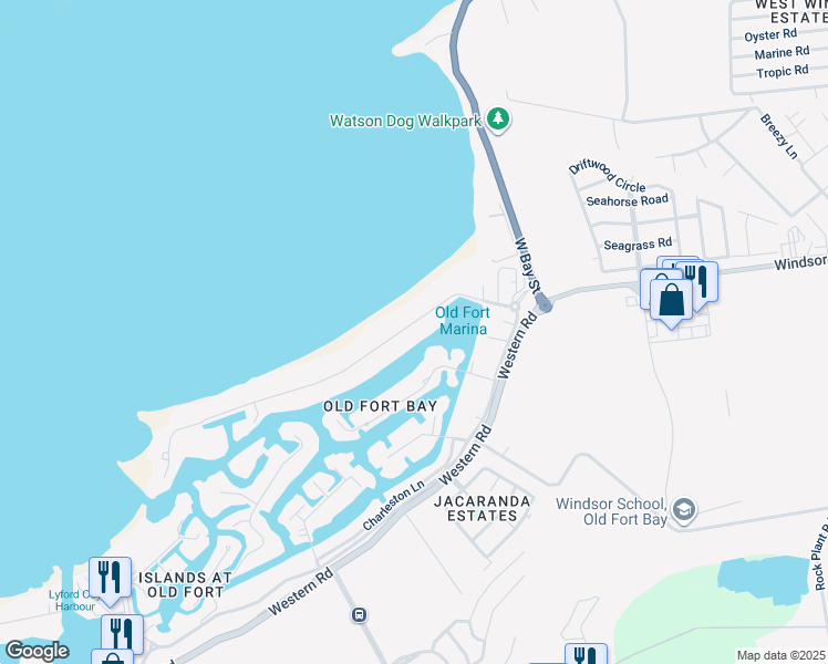 map of restaurants, bars, coffee shops, grocery stores, and more near in Nassau