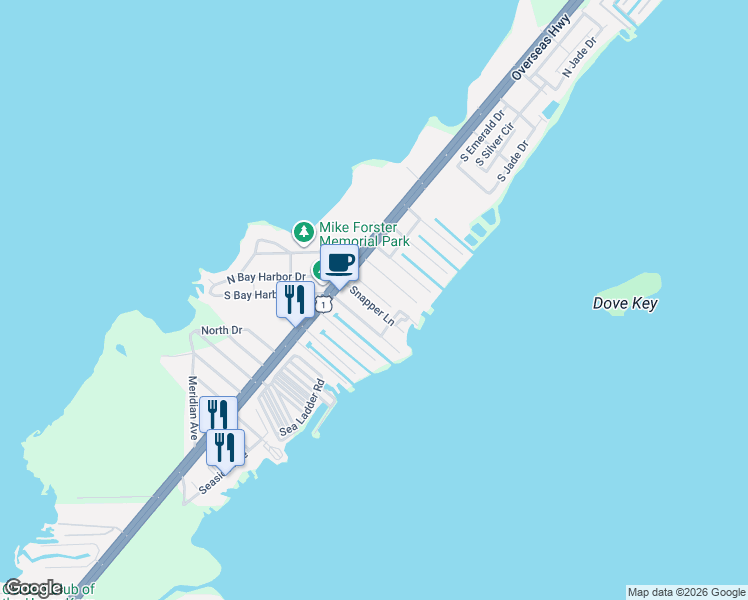 map of restaurants, bars, coffee shops, grocery stores, and more near 1019 Snapper Lane in Key Largo
