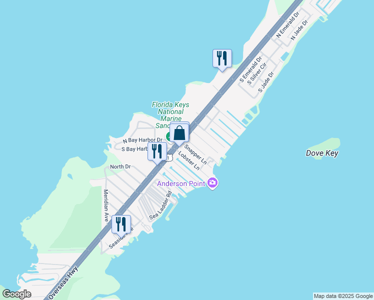 map of restaurants, bars, coffee shops, grocery stores, and more near 925 Lobster Lane in Key Largo