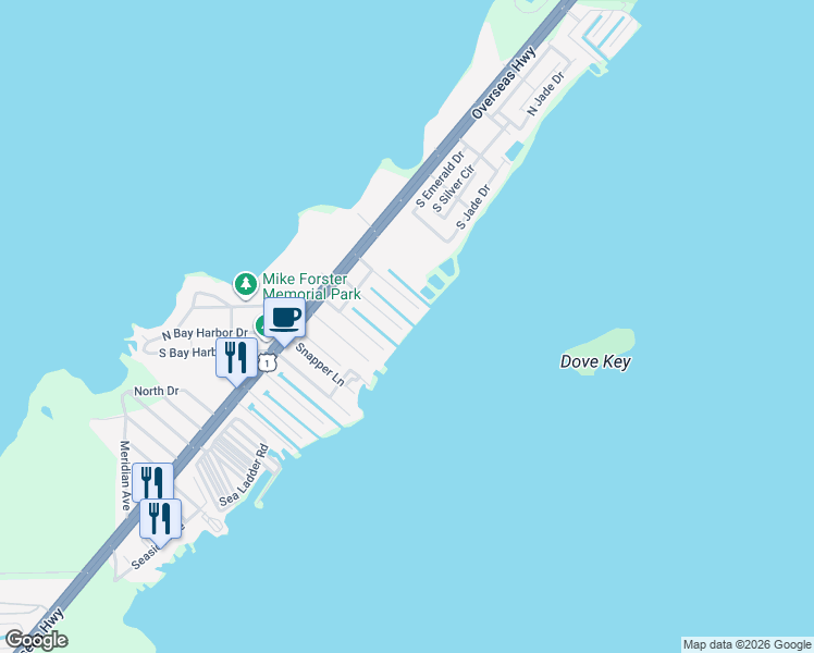 map of restaurants, bars, coffee shops, grocery stores, and more near 1101 Heron Road in Key Largo