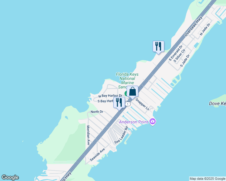 map of restaurants, bars, coffee shops, grocery stores, and more near 35 Sunset Court in Key Largo