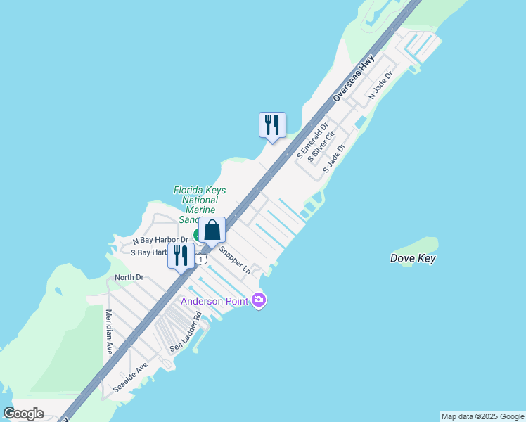 map of restaurants, bars, coffee shops, grocery stores, and more near 1218 Mockingbird Road in Key Largo