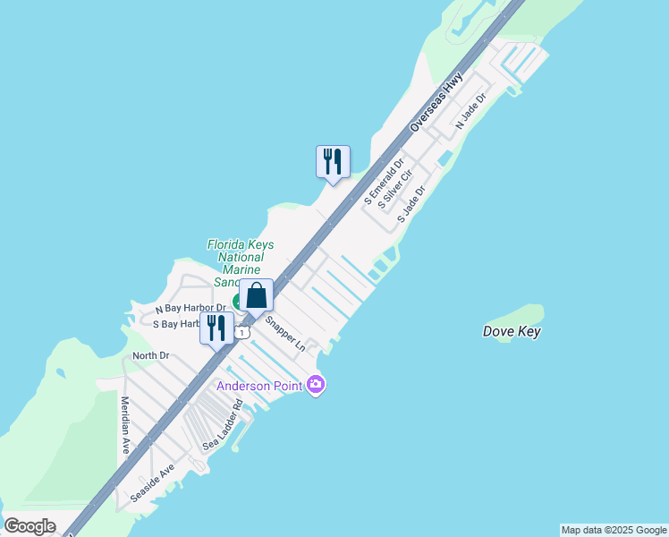 map of restaurants, bars, coffee shops, grocery stores, and more near 1218 Mockingbird Road in Key Largo