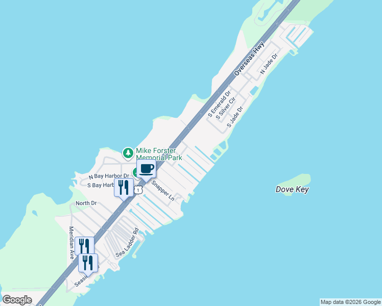 map of restaurants, bars, coffee shops, grocery stores, and more near 1218 Mockingbird Road in Key Largo