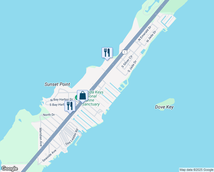 map of restaurants, bars, coffee shops, grocery stores, and more near 1218 Mockingbird Road in Key Largo