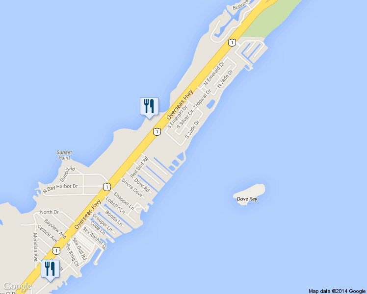 map of restaurants, bars, coffee shops, grocery stores, and more near 919 S Jade Dr in Key Largo