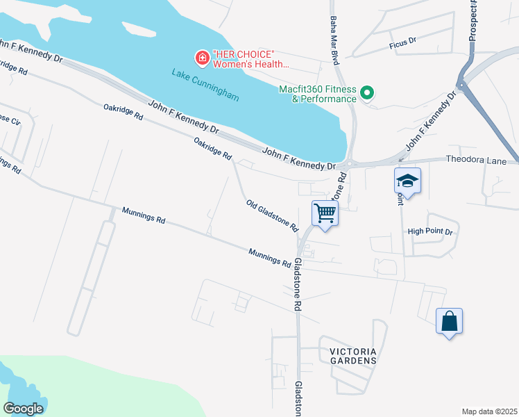 map of restaurants, bars, coffee shops, grocery stores, and more near Old Gladstone Road in Nassau