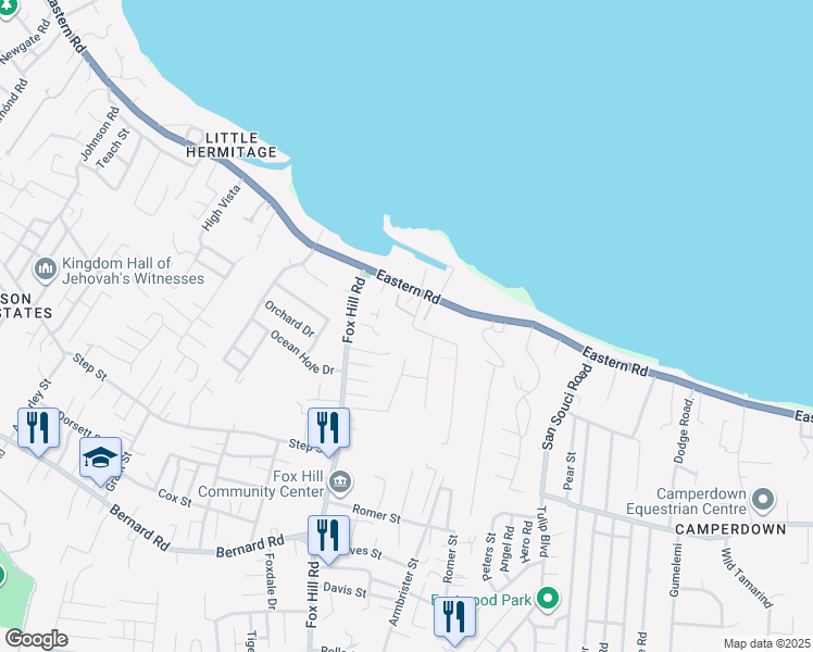 map of restaurants, bars, coffee shops, grocery stores, and more near Eastern Road in Nassau