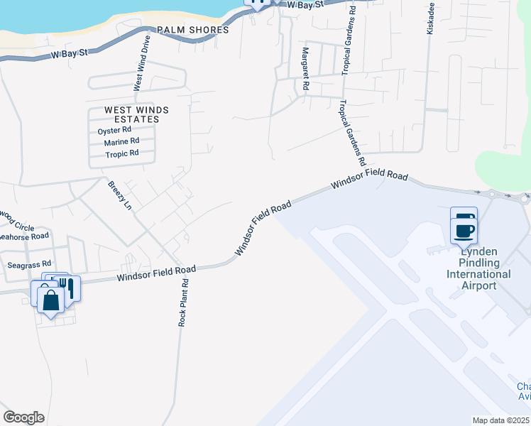 map of restaurants, bars, coffee shops, grocery stores, and more near Windsor Field Road in Nassau