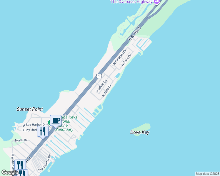 map of restaurants, bars, coffee shops, grocery stores, and more near 813 S Jade Dr in Key Largo