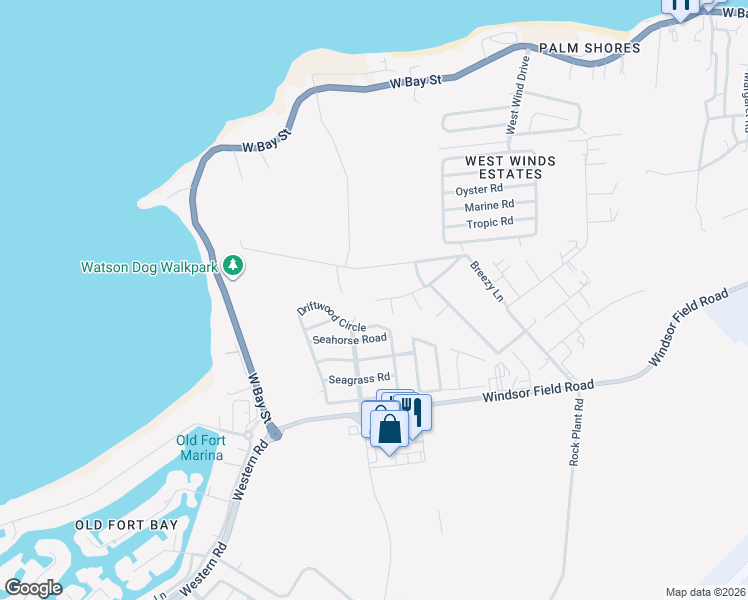 map of restaurants, bars, coffee shops, grocery stores, and more near Charlotteville Boulevard in Nassau