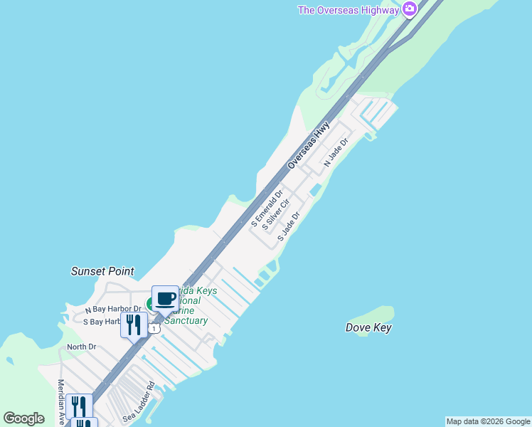 map of restaurants, bars, coffee shops, grocery stores, and more near 901 South Emerald Drive in Key Largo