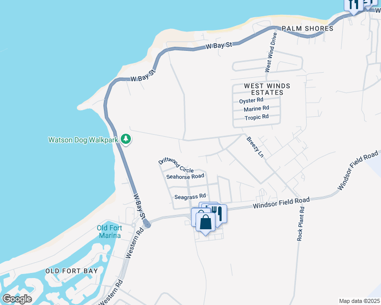 map of restaurants, bars, coffee shops, grocery stores, and more near Charlotteville Boulevard in Nassau