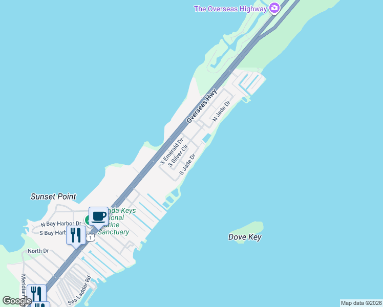 map of restaurants, bars, coffee shops, grocery stores, and more near 808 South Jade Drive in Key Largo