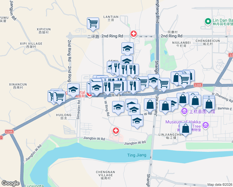 map of restaurants, bars, coffee shops, grocery stores, and more near in Longyan