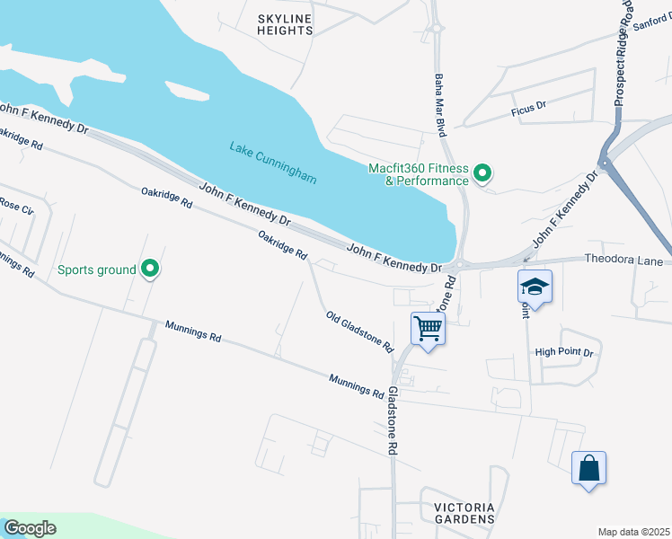 map of restaurants, bars, coffee shops, grocery stores, and more near Oakridge Road in Nassau