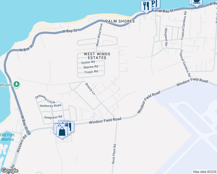 map of restaurants, bars, coffee shops, grocery stores, and more near Airport Industrial Park Road in Nassau