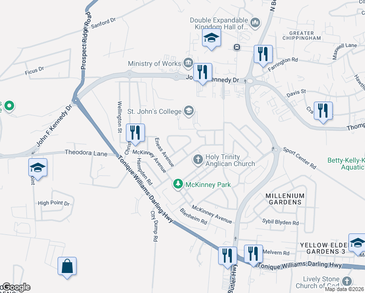 map of restaurants, bars, coffee shops, grocery stores, and more near Litmus Court in Nassau